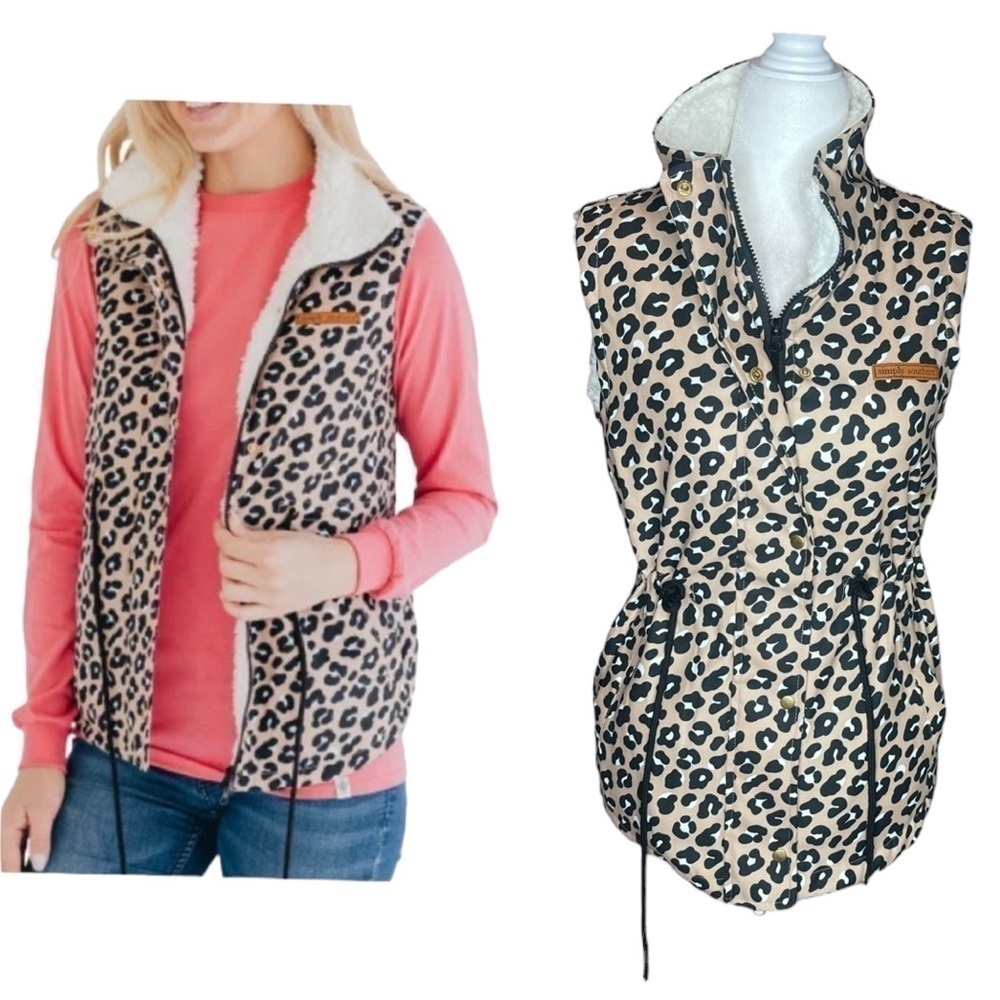 Simply Souther Leopard faux printed vest zipper button closure size Small NWT